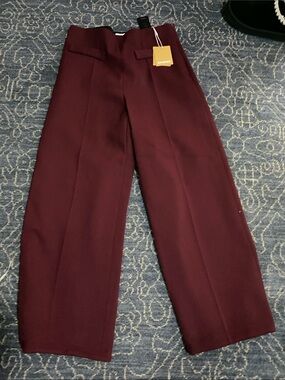 NWT Sandro Andy Wide-Leg Wine Red Dress Trousers